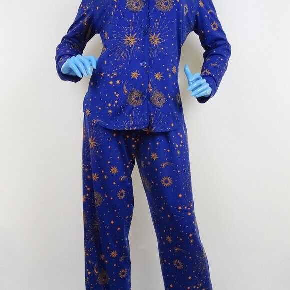 Room Service Pajama Set M 8 10 Majestic Celestial Stars Shawl Collar Lounge 2pc - Picture 2 of 6